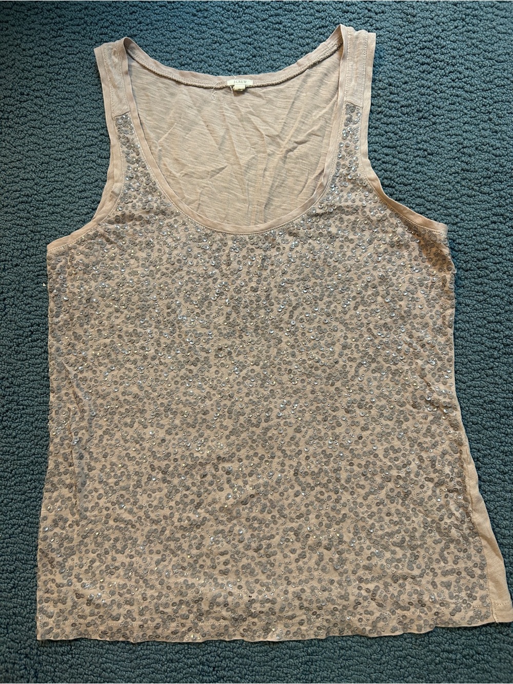 Sequin Scoop Neck Tank Top - Nude